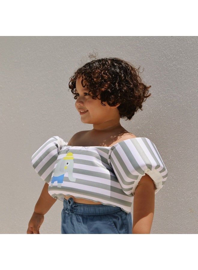 SUNNY LIFE Kids Swim Float Vest Jacket with Arm Bands for Ages 3-6 Years – Adjustable Buckle, Learn-to-Swim Training Aid, Green Stripe Elephant Design - Image 2